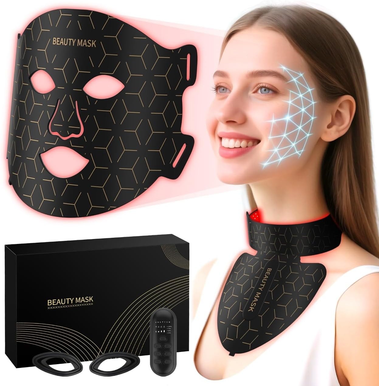LED face and neck light therapy mask